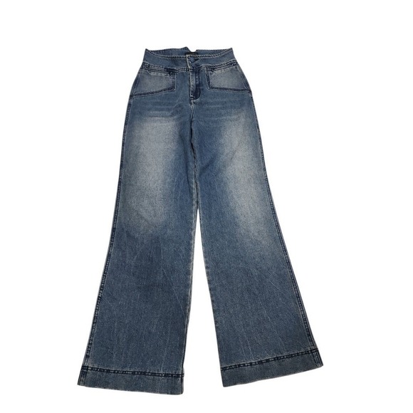 House of Harlow 1960 Women 26 Blue Wide Leg High Rise Denim Jeans Hippie Retro - Picture 3 of 14